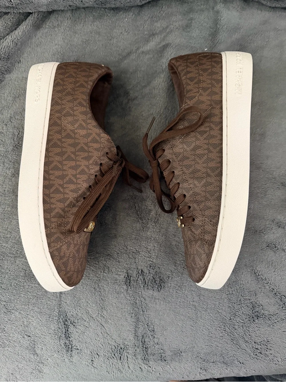Michael Kors Brown and Gold Logo Lace-Up Sneakers